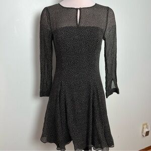 J. Crew Black & Ivory Polka Dot Silk Fit & Flare Dress Sheer Yoke Women’s Size 4